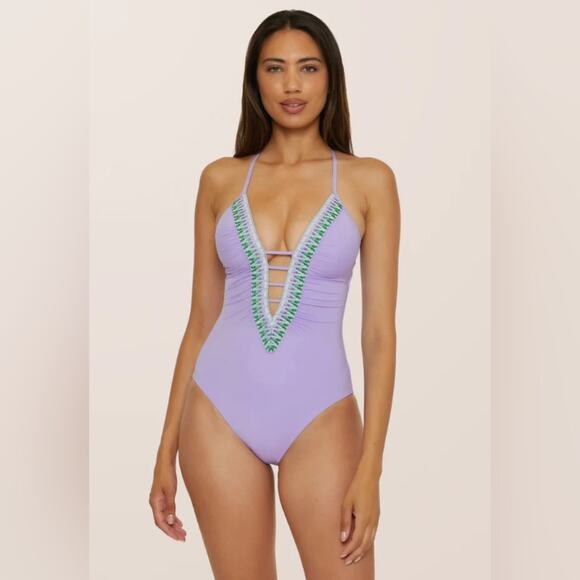 Becca Fiesta Plunge One Piece Swimsuit S - Picture 3 of 8